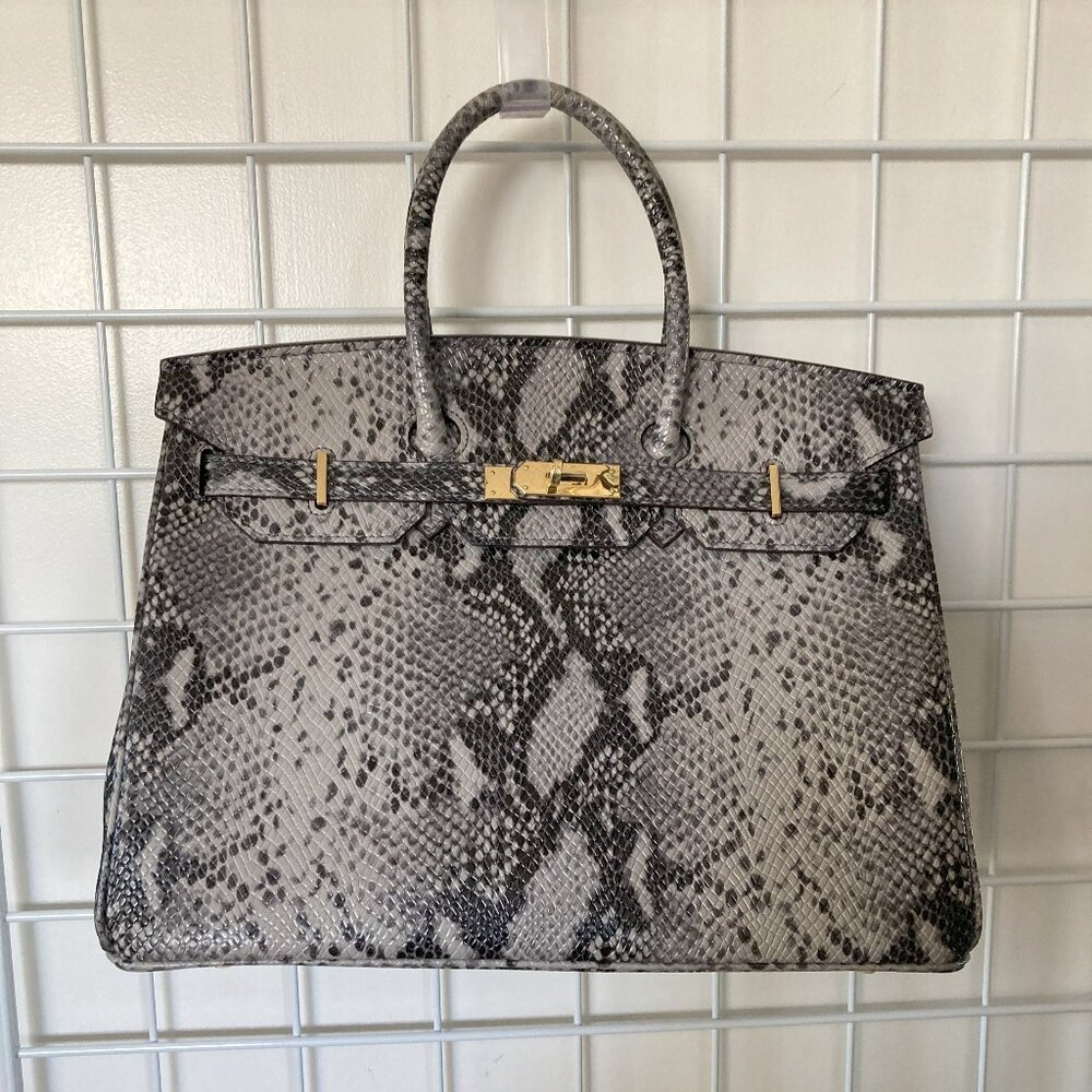 Ainifeel Gray and Black Faux Reptile Handbag